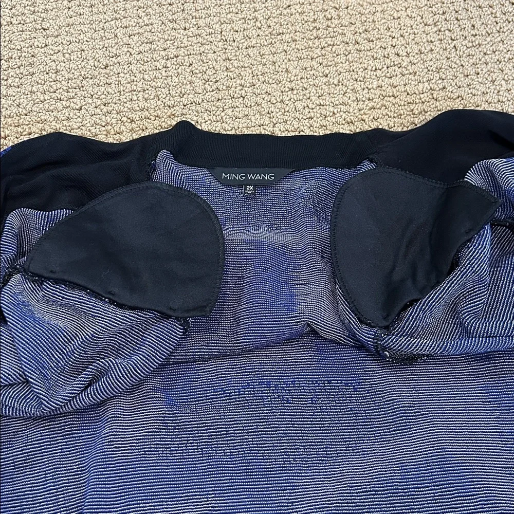 Ming Wang Black Blue Gray Abstract Print Single Button Front Blazer 2X Lagenlook